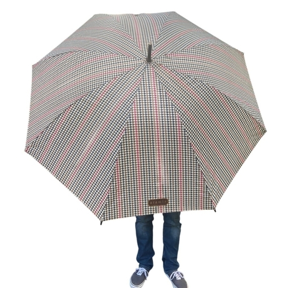 Aramis Houndstooth Pattern Large Umbrella Hound Dog Head WOOD Handle Vintage - Picture 2 of 8
